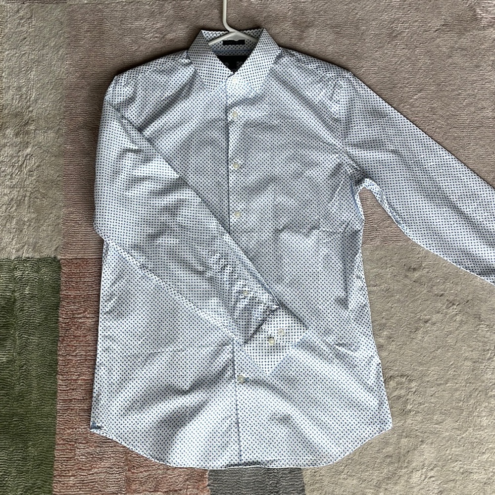 Banana Republic Grant Slim Fit Floral-Patterned White Shirt